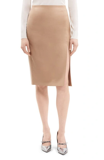 Theory Side Slit Wool Pencil Skirt In Palomino