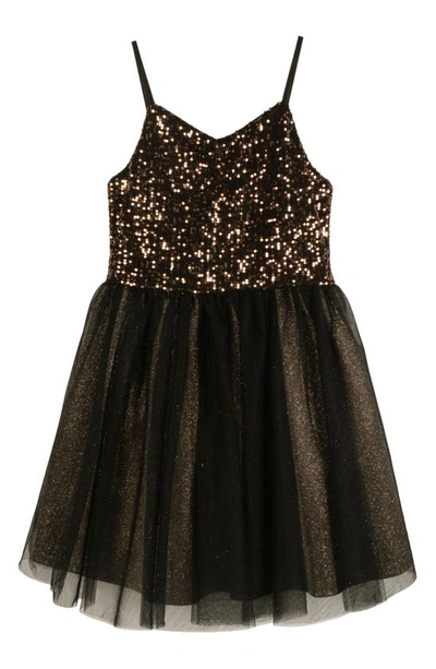 Zunie Kids' Sequin & Glitter Party Dress In Black/gold