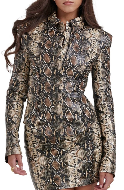 House Of Cb Vani Snakeskin Print Faux Leather Jacket In Snake Print