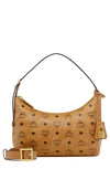 Mcm Aren Visetos Monogram Hobo Bag In Cognac