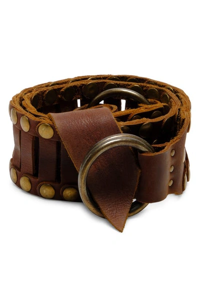 Free People Calgary Studded Leather Belt In Cognac
