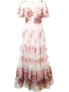 Marchesa Notte Floral Short Sleeve Midi Tea Dress In White