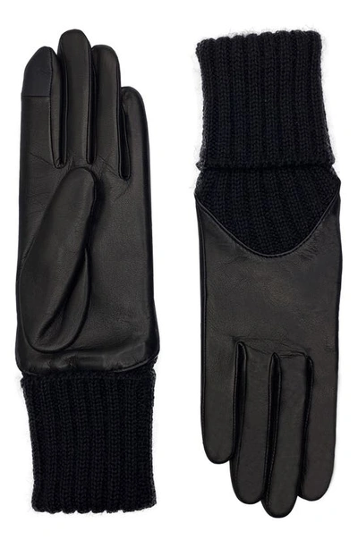 Agnelle Mixed Media Leather Gloves In Black