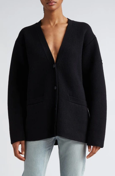 Balenciaga Double Face Wool Blend V-neck Cardigan In Black