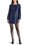 Steve Madden Long Sleeve Sequin Dress In Dark Blue