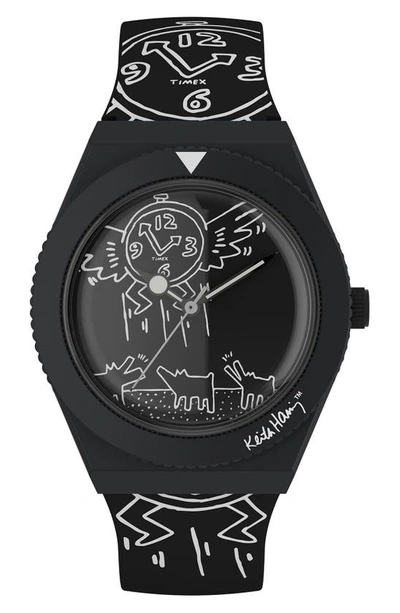 Timex X Keith Haring Time Flys Q Strap Watch, 38mm In Black
