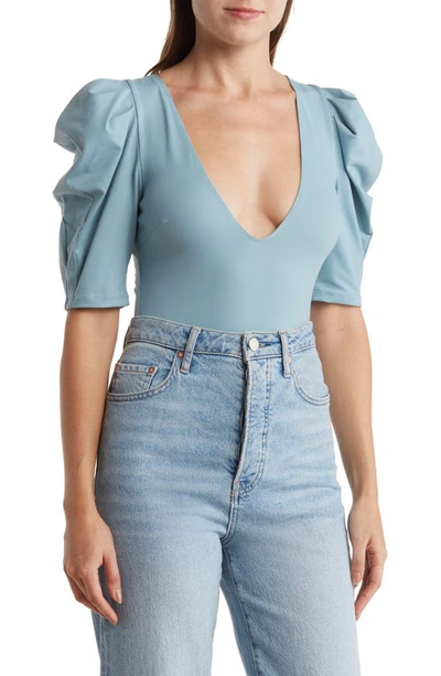 Free People Va Va Voop Puff Sleeve Bodysuit In Sky