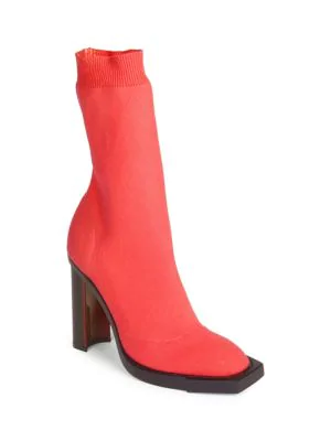 red sock booties block heel