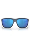 Costa Del Mar Santiago 63mm Oversize Polarized Rectangular Sunglasses In Blue Mirror