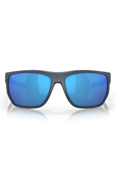 Costa Del Mar Santiago 63mm Oversize Polarized Rectangular Sunglasses In Blue Mirror