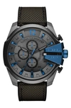 Diesel Mega Chief Chronograph Nylon Strap Watch, 51mm In Black/ Grey/ Blue