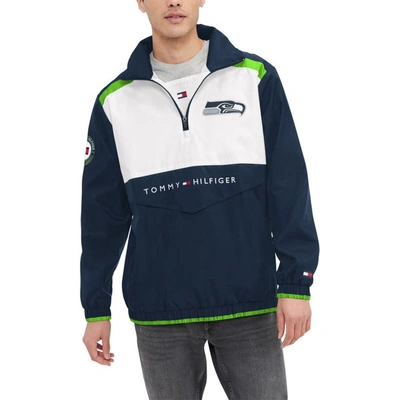 Tommy Hilfiger Men's  Navy, White Seattle Seahawks Carter Half-zip Hooded Top In Navy,white