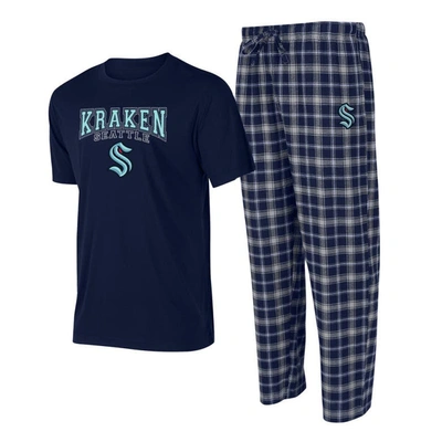 Concepts Sport Men's  Navy, Gray Seattle Kraken Arctic T-shirt And Pajama Pants Sleep Set In Navy,gray