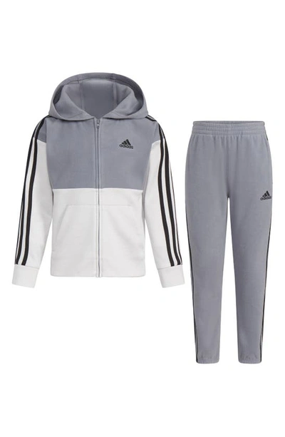 Adidas Originals Kids' Microfleece Zip Hoodie & Trousers Set In Medium Grey