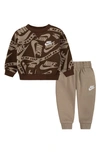 Nike Babies' Sportswear Club Crewneck Sweatshirt & Joggers Set In Khaki