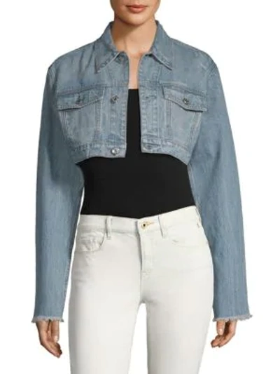 Dtla Brand Jeans Distressed Crop Denim Jacket In Light Stone
