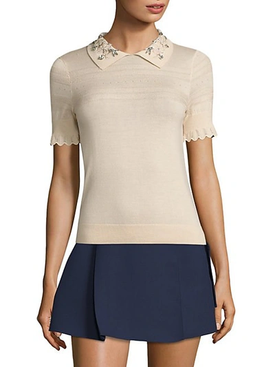 Carven Embellished Collared Top In Ecru