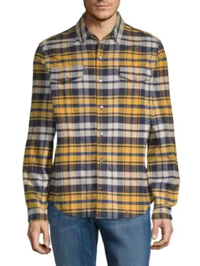 Dtla Brand Jeans Plaid Flannel Cotton Button-down Shirt In Yellow Plaid