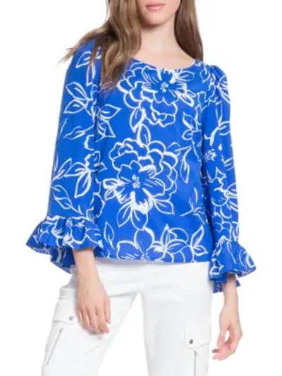 Tracy Reese Flounced Printed Top In Blue Floral