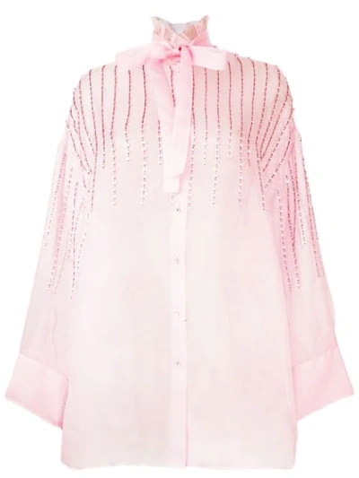 Valentino Collared Embellished Tie Neck Blouse In Pink