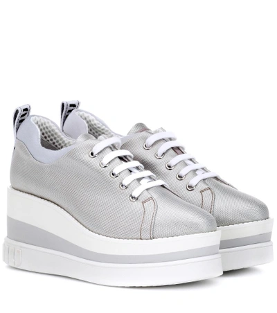 Miu Miu Platform Metallic Sneakers In Silver