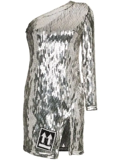 Off-white One-shoulder Paillette Side-split Mini Dress In Metallic