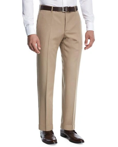 Zanella Wool Gabardine Trousers In Khaki