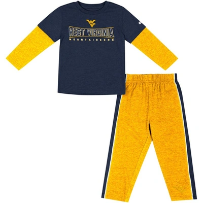 Colosseum Kids' Toddler  Navy/gold West Virginia Mountaineers Long Sleeve T-shirt & Pants Set