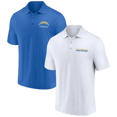 Fanatics Men's  White, Powder Blue Los Angeles Chargers Lockup Two-pack Polo Shirt Set In White,powder Blue
