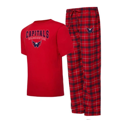 Concepts Sport Men's  Red, Navy Washington Capitals Arctic T-shirt And Pajama Pants Sleep Set In Red,navy