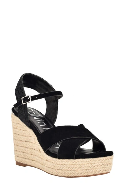 Calvin Klein Elory Platform Wedge Sandal In Black