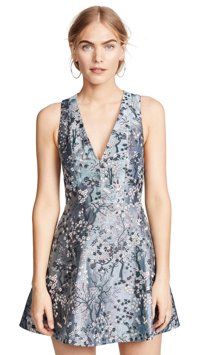 Alice And Olivia Tennie V Neck Party Dress In Blue Fog/multi