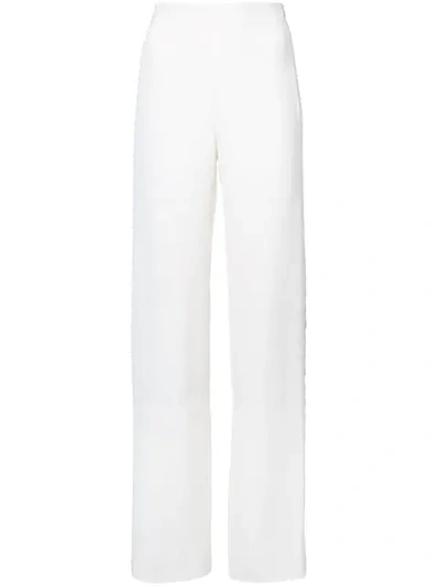 Adam Lippes Wide-leg Silk Crepe Pants W/ Ribbon Detail In White