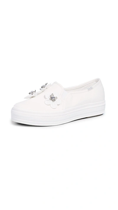 Keds X Kate Spade Triple Decker Flowers Slip On Sneakers In White