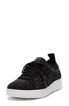 Fitflop Rally Rhinestone Knit Trainer Sneaker In Black