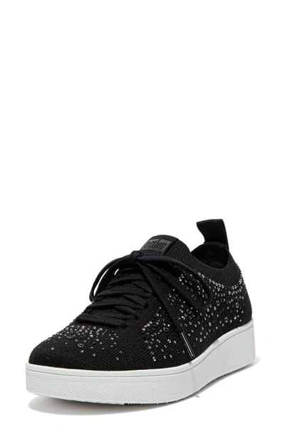 Fitflop Rally Rhinestone Knit Trainer Sneaker In Black