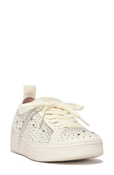 Fitflop Rally Rhinestone Knit Trainer Sneaker In Cream