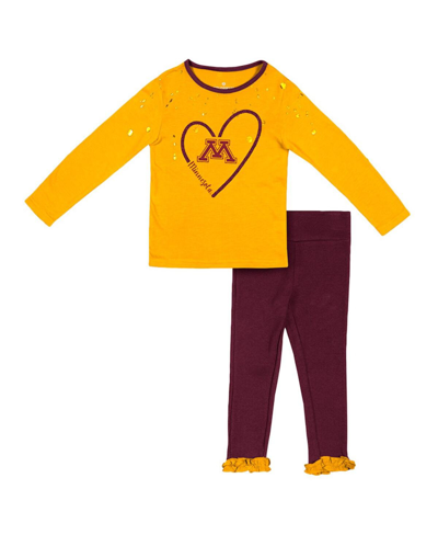 Colosseum Babies' Girls Toddler  Gold, Maroon Minnesota Golden Gophers Onstage Long Sleeve T-shirt And Leggin In Gold,cardinal