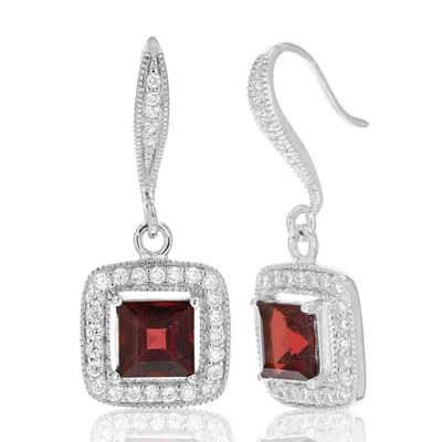 Vir Jewels 1.80 Cttw Garnet Dangle Earrings .925 Sterling Silver With Rhodium 6 Mm Princess In Red