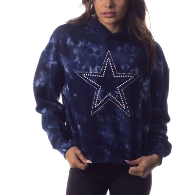 The Wild Collective Navy Dallas Cowboys Tie-dye Cropped Pullover Hoodie
