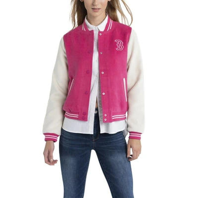 Lusso Pink Boston Red Sox Priya Full-snap Varsity Jacket