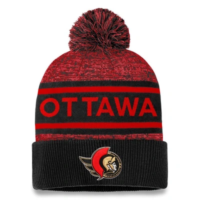Fanatics Branded  Black/red Ottawa Senators Authentic Pro Cuffed Knit Hat With Pom