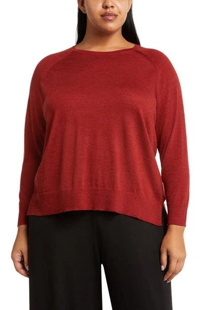 Eileen Fisher Raglan Sleeve Merino Wool Jersey Sweater In Red Cedar