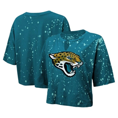 Majestic Threads Teal Jacksonville Jaguars Bleach Splatter Notch Neck Crop T-shirt