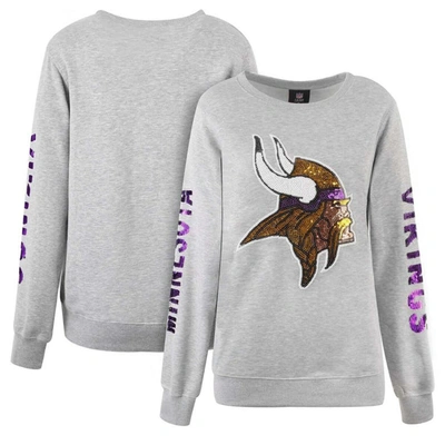 Cuce Heather Grey Minnesota Vikings Sequined Logo Pullover Sweatshirt