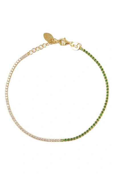 Argento Vivo Sterling Silver Cubic Zirconia Tennis Bracelet In Gold/green