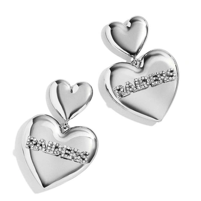 Wear By Erin Andrews X Baublebar Silver Las Vegas Raiders Heart Statement Drop Earrings In Silver-tone