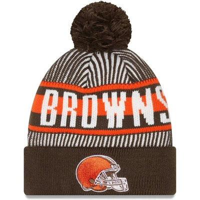 New Era Brown Cleveland Browns Striped Cuffed Knit Hat With Pom