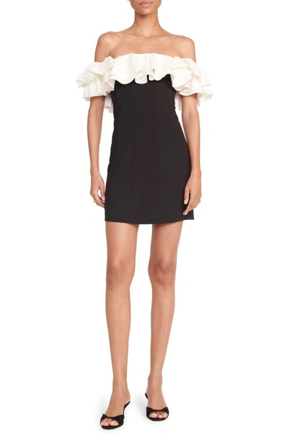 Staud Kiara Off The Shoulder Minidress In Black Ivory