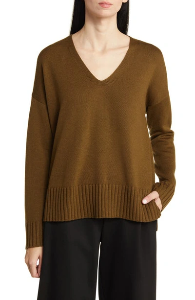 Eileen Fisher Boxy Merino Wool Sweater In Serpentine